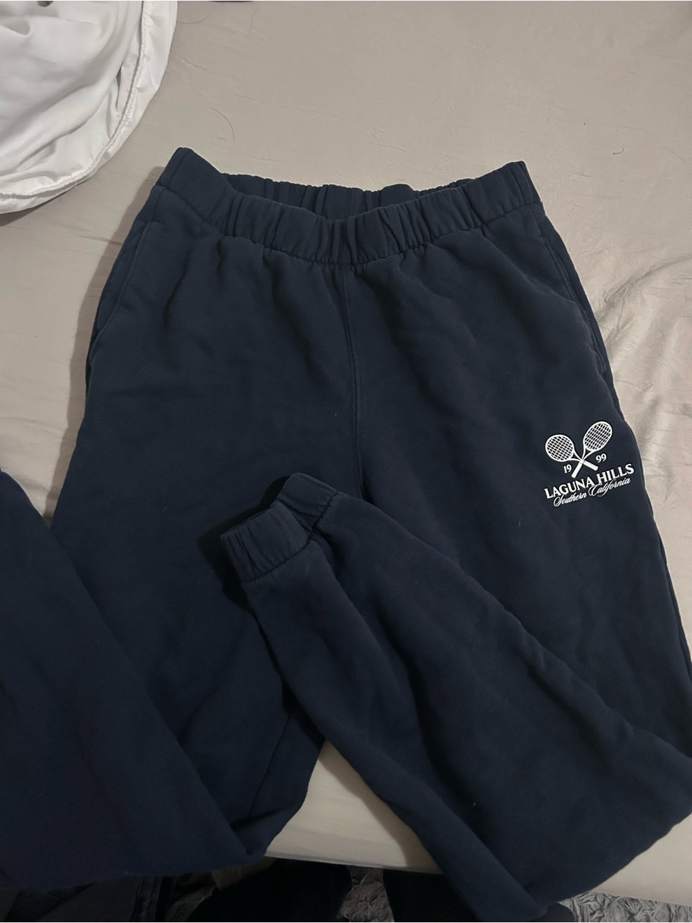 Hollister Navy Sweatpants with White Tennis Logo